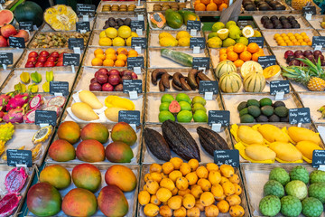 Exotic fruits for sale at a market in Munich, Germany