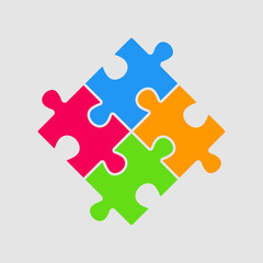 Fototapeta premium Four Color Pieces Puzzle Square. 4 Steps Puzzle.