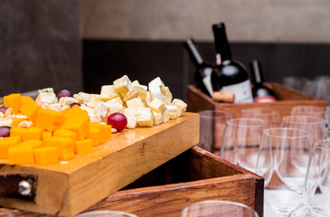 cheese assortment as a snack on the table