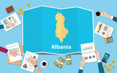 albania economy country growth nation team discuss with fold maps view from top