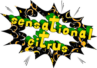 Sensational Citrus - Comic book style word on abstract background.