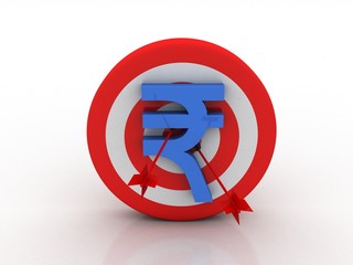 Rupee currency on target . 3D rendering illustration