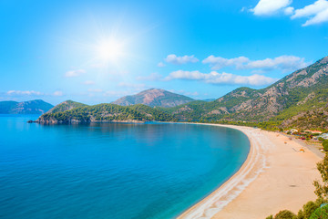 oludeniz lagoon in sea landscape view of beach, Turkey - obrazy, fototapety, plakaty