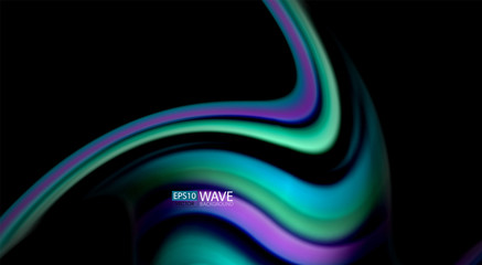 Abstract wave lines fluid rainbow style color stripes on black background. Artistic illustration for presentation, app wallpaper, banner or poster
