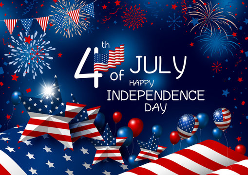 USA 4th july happy independence day design of american flag with fireworks vector illustration