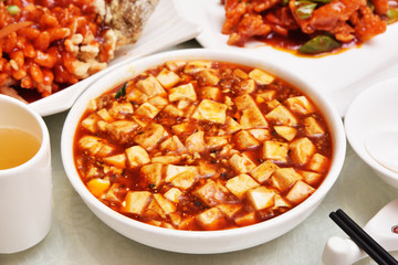 Mapo Tofu - Tofu and minced pork cooked with chili bean 