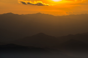 beautiful Sunset with mountain view in Mae Hong Son's city, North of THAILAND.