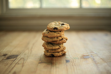 tower of chocolate chip cookies