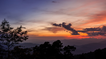 Sunrise sky over Huai Nam Dang National Park in Chiang Mai, North of Thailand