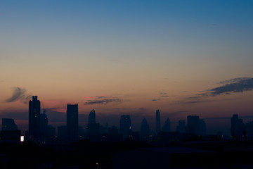 Plakat Silhouette of Bangkok city view with beautiful sunrise background