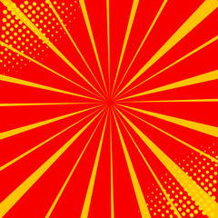 Pop art retro comic. Yellow background. Lightning blast halftone dots. Cartoon vs. Vector