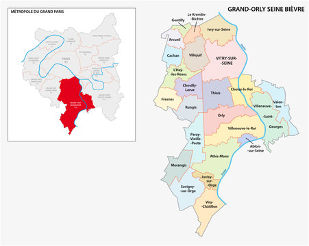 administrative and political vector map of Grand Orly Seine Bievre, Greater Paris, France