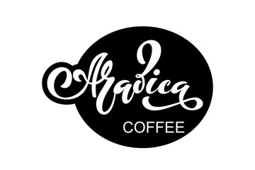 Arabica coffee logo. Vector illustration of handwritten lettering.