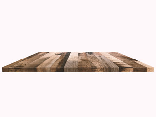 wooden perspective on white background for floor, deck, table or texture for decorative