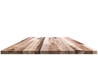 wooden perspective on white background for floor, deck, table or texture for decorative