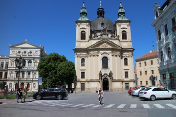 Fototapeta na wymiar Church of St. John the Baptist and building of Justice Academy in Kroměříž, Czech republic