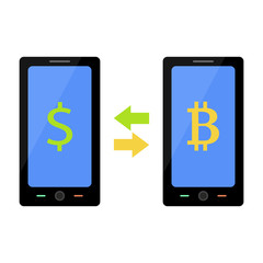 Flat style illustration of bitcoin and dollar exchange