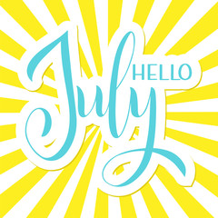 Hello July lettering. Elements for invitations, posters, greeting cards. Seasons Greetings