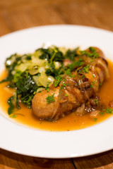 Grilled sausage with Cheesy Creamed Spinach