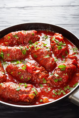 close-up of italian Braciole with tomato sauce