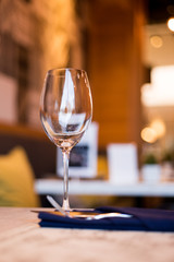 Empty Wine Glasses on table in restaurant