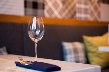 Empty Wine Glasses on table in restaurant