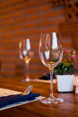 Empty Wine Glasses on table in restaurant