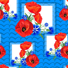 seamless pattern with red poppies