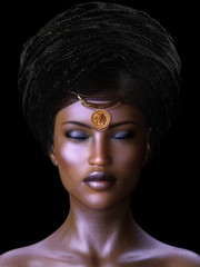 3D illustration African woman wearing headscarf