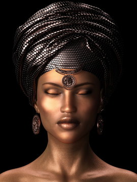 3D illustration African woman wearing a headscarf