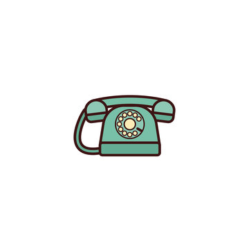 Telephone. Vector. Retro phone. Outline furniture icon in flat design. Linear vintage illustration in line art style. House equipment for living room isolated on white background.