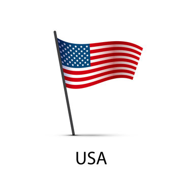 USA flag on pole, infographic element on white