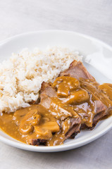 roast beef with mushroom gravy