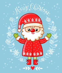 Christmas card with Santa Claus. Vector illustration for Christmas theme.