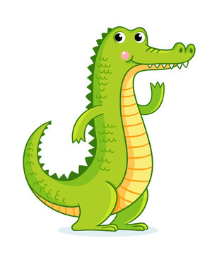 Crocodile on white background in cartoon style. Cute animal on a children's theme.