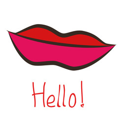 Lips, icon, children's drawing style.