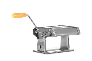 Metal pasta machine on white background