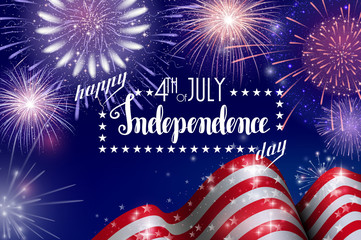 4th of July, American Independence Day celebration background with fire fireworks. Congratulations on Fourth of July. - 208346347