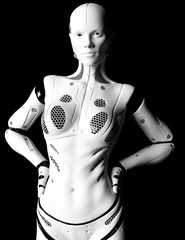 Fototapeta na wymiar 3D illustration white female robot