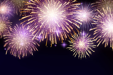 Fototapeta na wymiar Vector Brightly Colorful Fireworks on night sky background