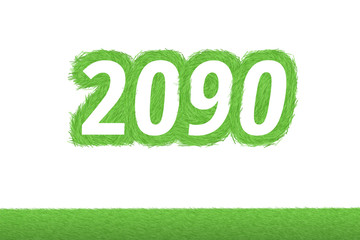 Jahr 2090 - weiße Zahl 2090 mit frischen gewachsenen grünen Grashalmen Symbol