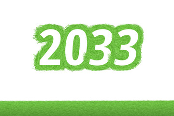 Jahr 2033 - weiße Zahl 2033 mit frischen gewachsenen grünen Grashalmen Symbol