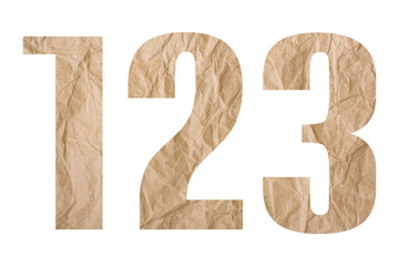 123  word with wrinkled paper texture