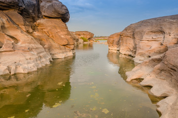 Sam Phan Bok, as known as the Grand Canyon of Thailand, the biggest rock reef in the Mae Khong River, in Ubon Ratchathani province