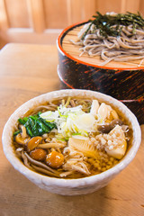 wild mushroom with mountain bamboo shoots soba