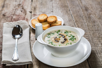 Cheese cream soup with mushrooms. 