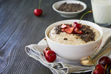 Barley porridge with cherries and chocolate