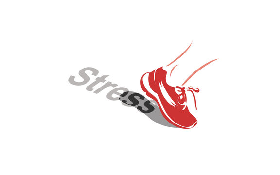 Vector image of a sport shoe stepping over the word stress