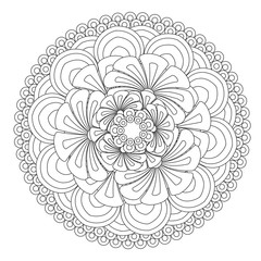 Flower Mandala vector illustration. Oriental pattern, vintage decorative elements. Islam, Arabic, Indian, moroccan, turkish ottoman motifs Coloring page
