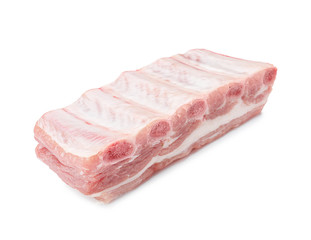 Raw ribs on white background